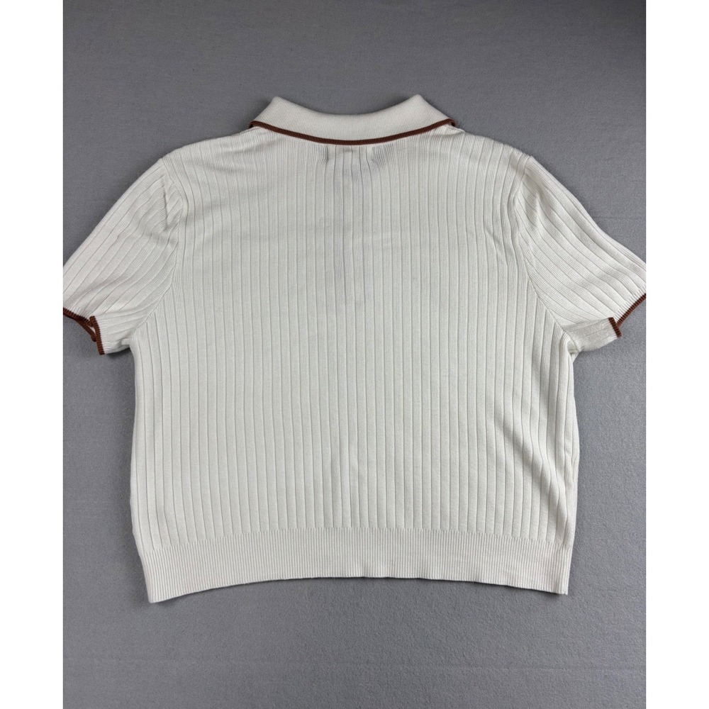 Marled 2 Piece Skirt Set XL White Ribbed Knit Polo Top Midi Skirt Cream Co-ord - Picture 13 of 14